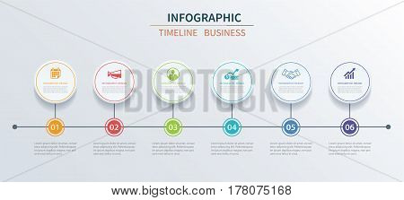 Business infographics template 6 data with circle. Can be used for workflow layout diagram number options web design presentations