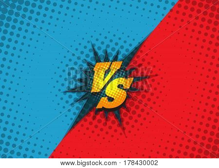 Versus fighting background concept in comic book style vector illustration. Superhero battle amazing cartoon backdrop