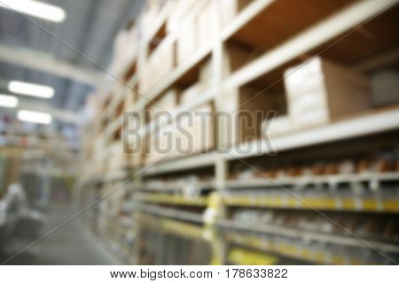 Blurred view of warehouse inventory