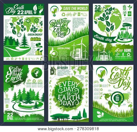 Earth Day Eco Banner Of Save Planet And Go Green Concept. Ecology And Environment Protection, Recycl