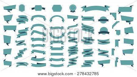 Flat Vector Ribbons Banners Flat Isolated On White Background, Illustration Set Of Ribbons. Ribbon V