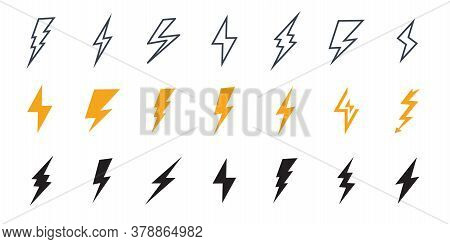 Lightning Icon. Simple Icon Storm Or Thunder And Lightning Strike. Set Of Icons Representing Lightni