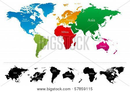 World map with colorful continents Atlas