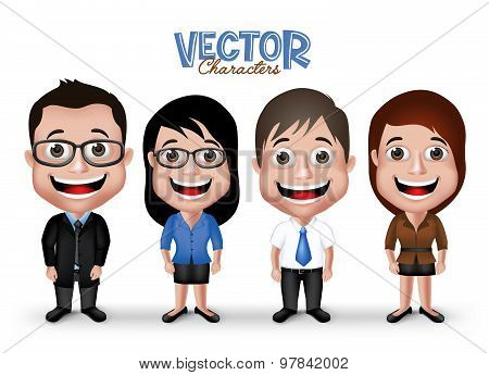 Set of Realistic 3D Professional Man and Woman Characters Happy Smiling