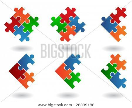 Jigsaw puzzle icons isolated on a white background