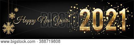 Golden Happy New Year 2021 Posters Horizontal With Burst Glitter On Black Colour Background - Happy 