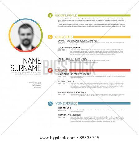 Vector minimalist cv / resume template - minimalistic colorful version