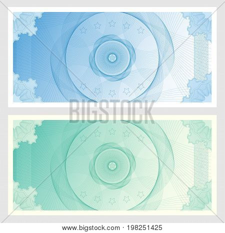 Voucher, Gift certificate, Coupon, ticket template. Guilloche pattern (watermark, spirograph). Background for banknote, money design, currency, bank note, check (cheque), ticket