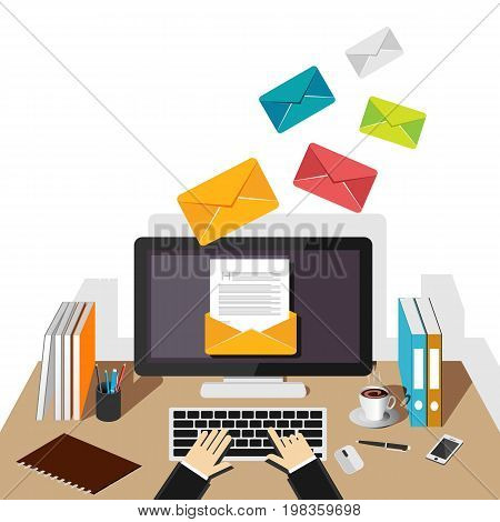 Email illustration. Sending or receiving email concept illustration. flat design. Email marketing. Broadcast email.