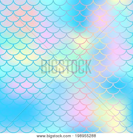 Fish scale texture vector pattern. Magic mermaid tail background. Colorful seamless pattern with fish scale net. Blue pink mermaid skin surface. Mermaid seamless pattern swatch. Nursery background