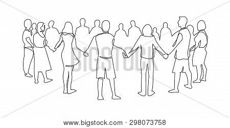 Unity, Friendship Continuous Single Line Drawing. People, Friends Holding Hands Together.