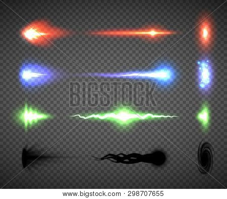 Futuristic Energy Weapon Firing Effect Vectors, Sci-fi Or Computer Game Graphics Of Weapon Nozzle Fl