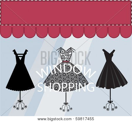 Window Shopping Black Dresses Banner with Copyspace