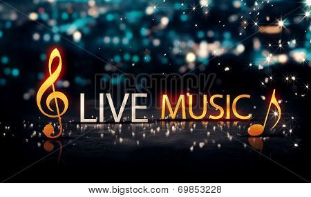 Live Music Gold Silver City Bokeh Star Shine Blue Background 3D