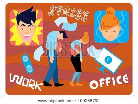 Overwork at office. Fatigue at work. Nervous breakdown. Office stress. Work stress in office. Hard work and overworked people. Depression at work. Stressed people. Anxiety jobs. Abstract concept of stress work. Nervous people. Office life.