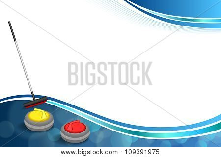 Background abstract curling sport blue ice red yellow stone broom frame illustration vector