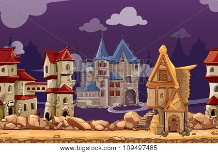 Medieval city seamless landscape vector background for computer game