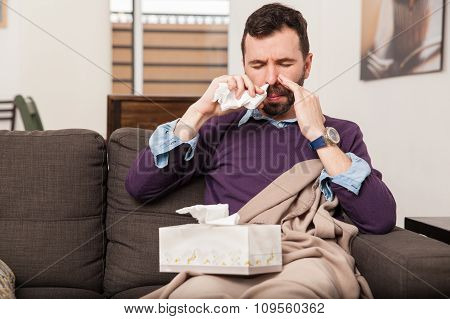 Man Using Some Nasal Spray