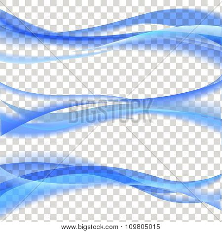 Smooth blue wave vector set on transparent background. Abstract  color curve,  flow smoke motion ill