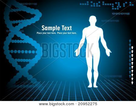 abstract blue dna spiral background with people silhouette