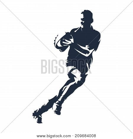 Rugby player running with ball, abstract vector silhouette. Team sport