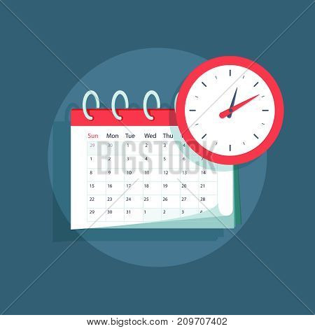 Vector calendar and clock icon. Schedule, appointment, important date concept. Modern flat design illustration. Vector illustration