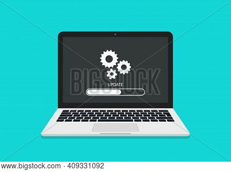 Update Of System. Update Of Software On Laptop. Upgrade And Install Of System On Computer. Process O