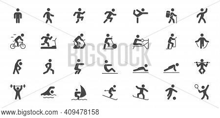 Sport People Simple Flat Glyph Icons. Vector Illustration With Minimal Icon - Exercise, Yoga, Active