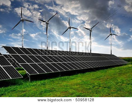 solar energy panels and wind turbines 