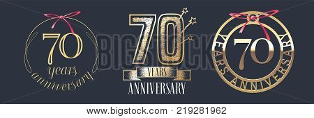 70 years anniversary vector icon logo set. Graphic design element with golden numbers for 70th anniversary celebration