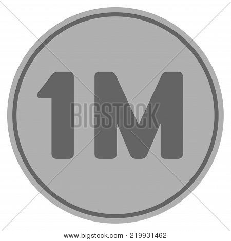 One Million silver coin icon. Vector style is a silver gray flat coin symbol.