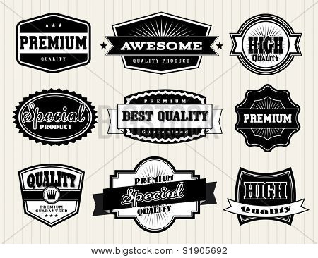 Collection of Premium Quality and Guarantee Labels with retro vintage styled design