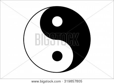 Black And White Yin And Yang Simple Icon On White Background. Concept Of Dualism In Ancient Chinese 