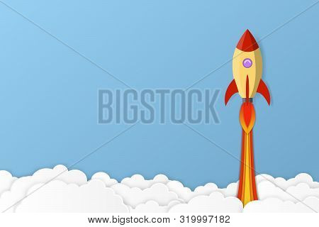 Rocket Launch Into Space. Business Project Start Up Development And Launch New Innovation Product On