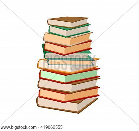 Stack Of Books On A White Background. Pile Of Books Vector Illustration. Icon Stack Of Books In Flat