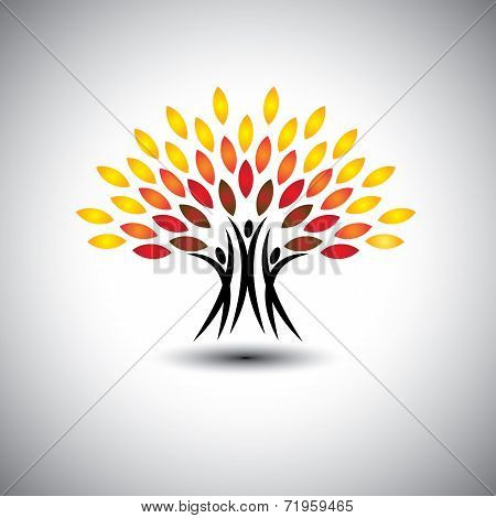 Happy, Joyous People As Trees Of Life - Eco Concept Vector.