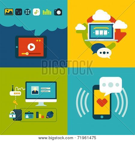 Set of flat design concept icons for web and mobile phone services and apps