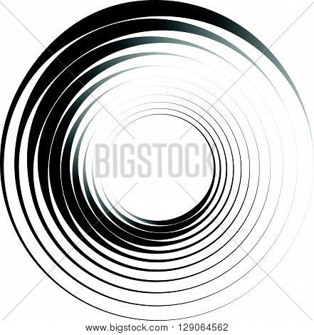 Concentric Circles. Radiating, Radial Circles Monochrome Abstract Element. Rotating, Spiral, Vortex