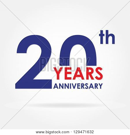 20 years anniversary sign or emblem. Template for celebration and congratulation design. Colorful vector 20th anniversary label.