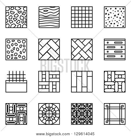 Floor material line vector icons. Material floor icon, construction material floor building, tile material floor, parquet material floor  set illustration