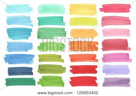 Color  highlight  stripes, banners drawn with japan markers. Stylish  highlight  elements for design. Vector  highlight  marker stroke, spots bright color