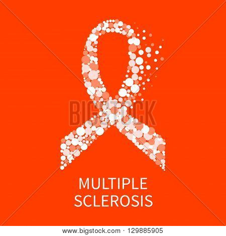 Vector illustration of a ribbon made of dots on orange background. Multiple sclerosis ribbon icon. Symbol of multiple sclerosis.