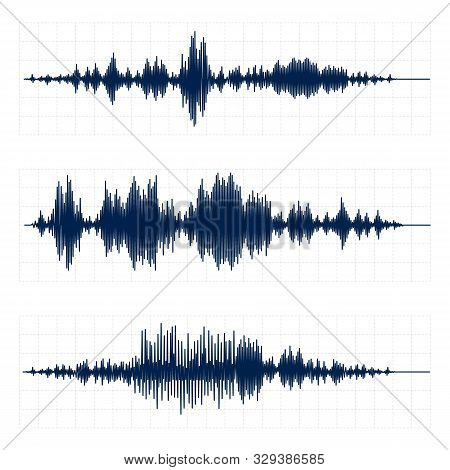 Seismograph Chart. Seismic Activity Diagram, Radio Frequency Waves And Oscilloscope Waveform Graph V