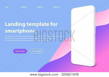 White Smartphone Landing Page Mockup. Frameless Smartphones Screen, Mobile App Presentation Template