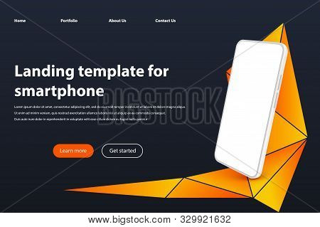 White Smartphone Landing Page Template. Modern Frameless Smartphones Screen, Mobile Phone App Presen