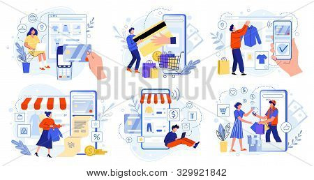 Online Store Payment. Bank Credit Cards, Secure Online Payments And Financial Bill. Smartphone Walle