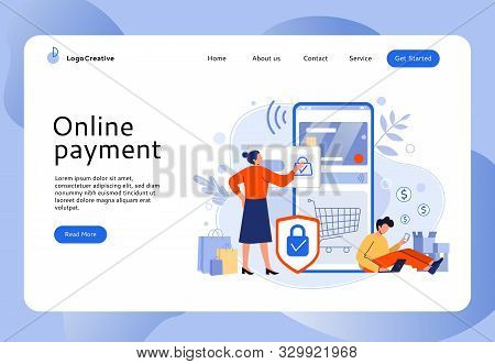 Secure Online Payment. People Buy In Mobile Store, Online Shopping And Easy Website Bank Card Paymen