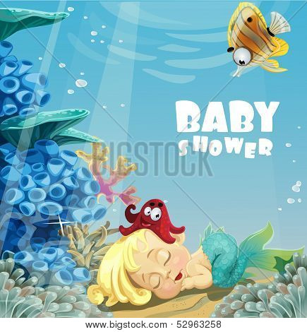 Baby shower with sleeping baby mermaid