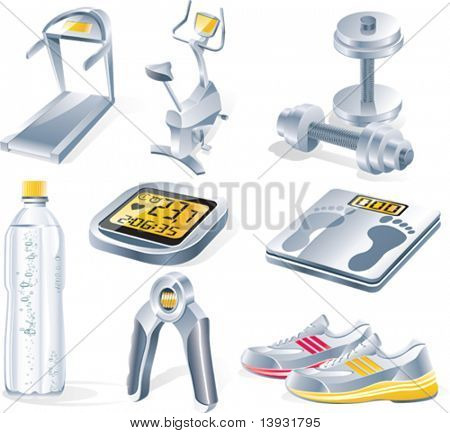 Vector fitness equipment icon set