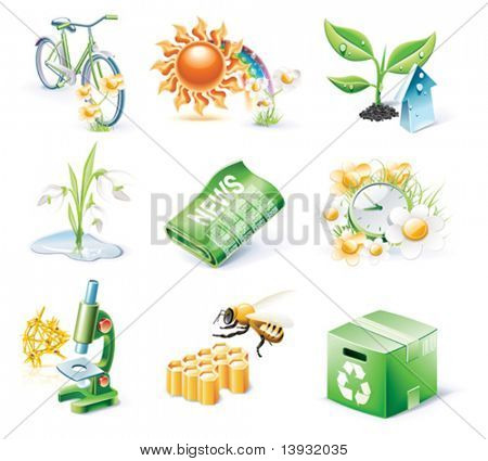 Vector cartoon style icon set. Parte 21. Ecologia